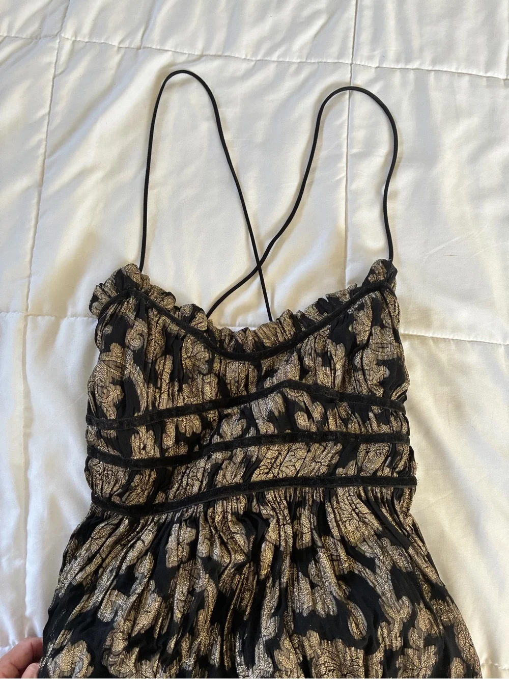 Free people, Charlie Bustier Black & Gold Floral Maxi Dress w/ Spaghetti Straps